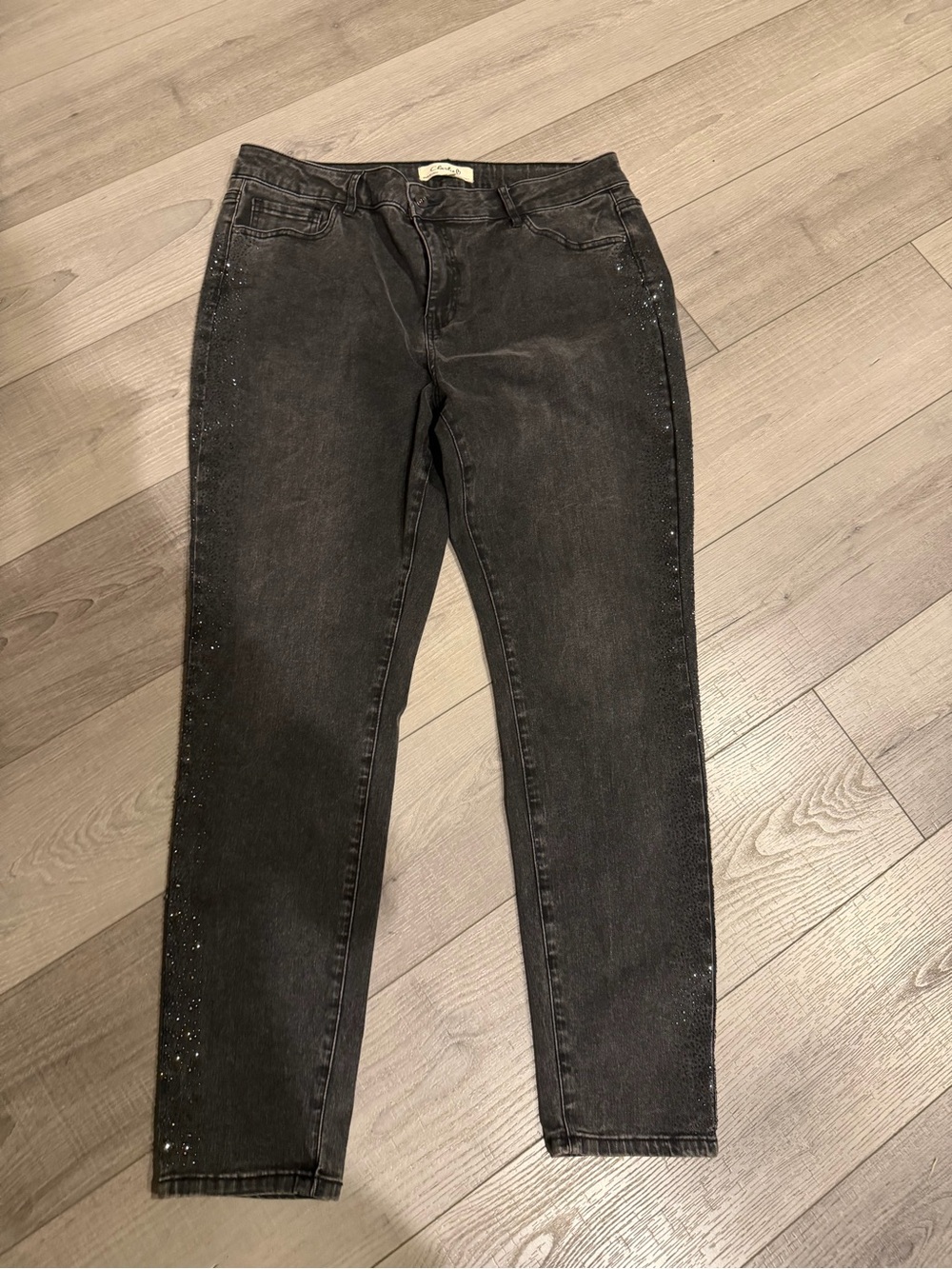 Charlie B  Black Washed Jeans with Subtle Metallic Accent on sides size 16